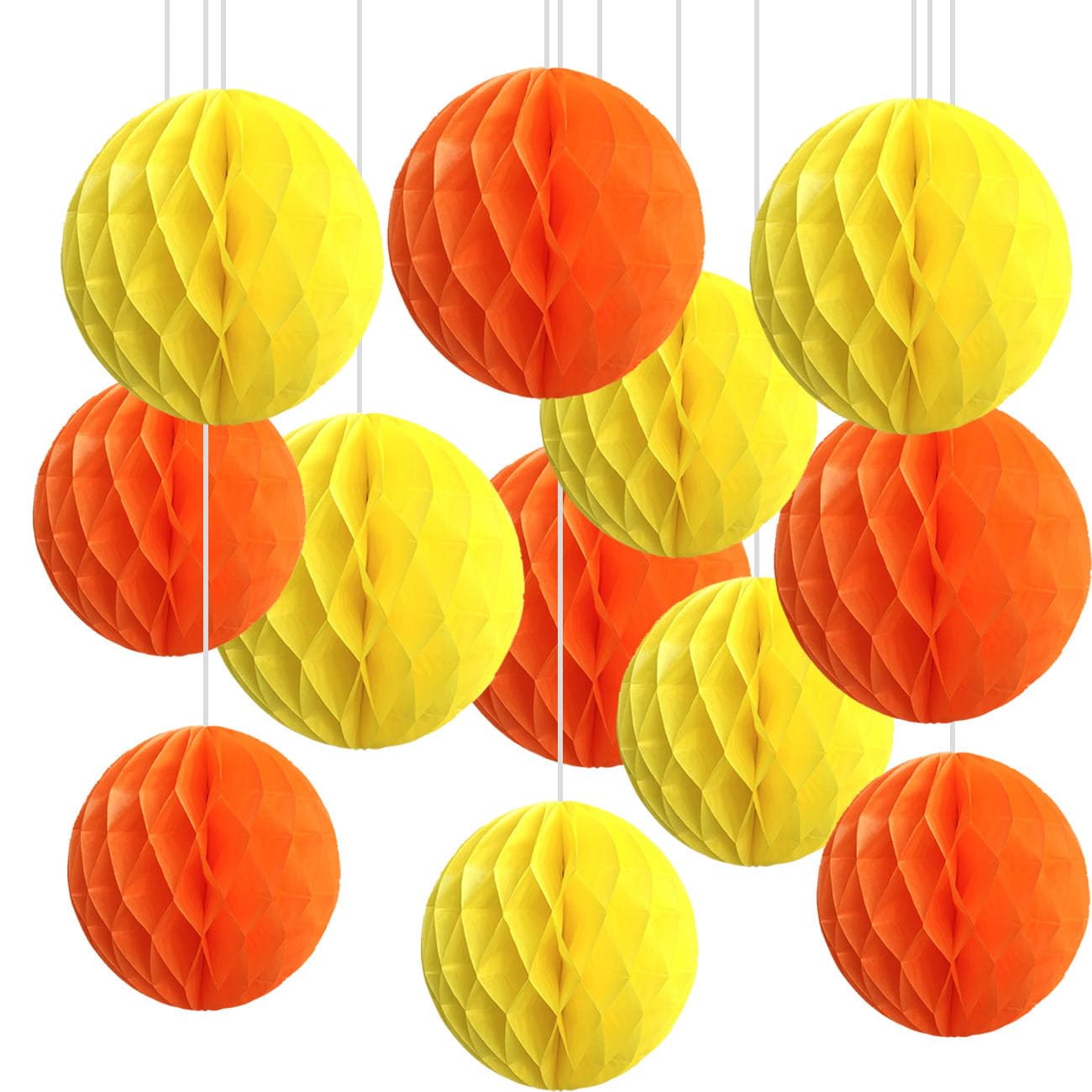 CC wonderland zone 12pcs Orange and Yellow Paper Honeycomb Balls,Hanging Tissue Pom poms for Party Decoration,6inch&10inch — image 1