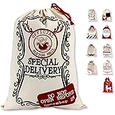 LessMo Christmas Santa Sack, Large Christmas Canvas Gift Bag with Drawstring, [Place to Write Wishes] Reusable Personalized Best Gift, for Xmas Package Storage, Christmas Party Supplies Favors