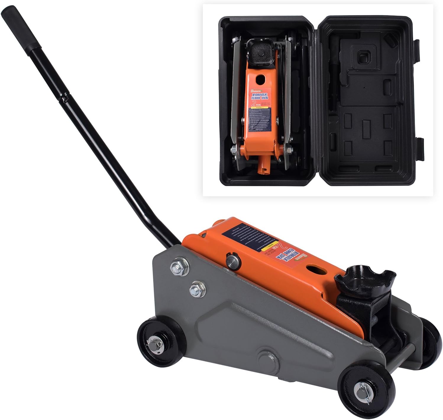 BAISHITE Hydraulic 2 Tons Capacity Floor Jack with Portable Blow Mold Case