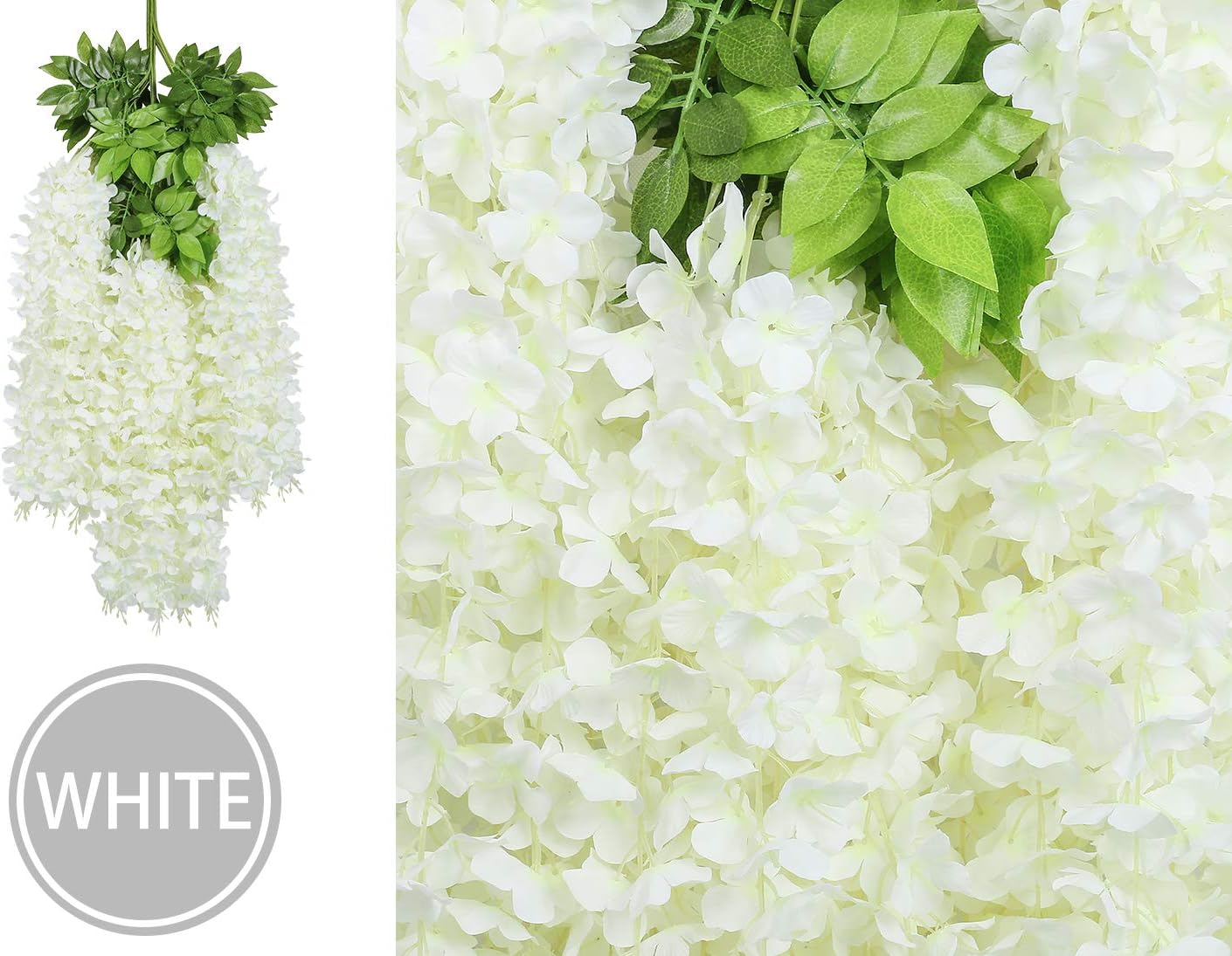 U'Artlines 24 Pack 3.6 Feet/Piece Artificial Fake Wisteria Vine Ratta Hanging Garland Silk Flowers Home Party Wedding Decor (24, White) - Image 3