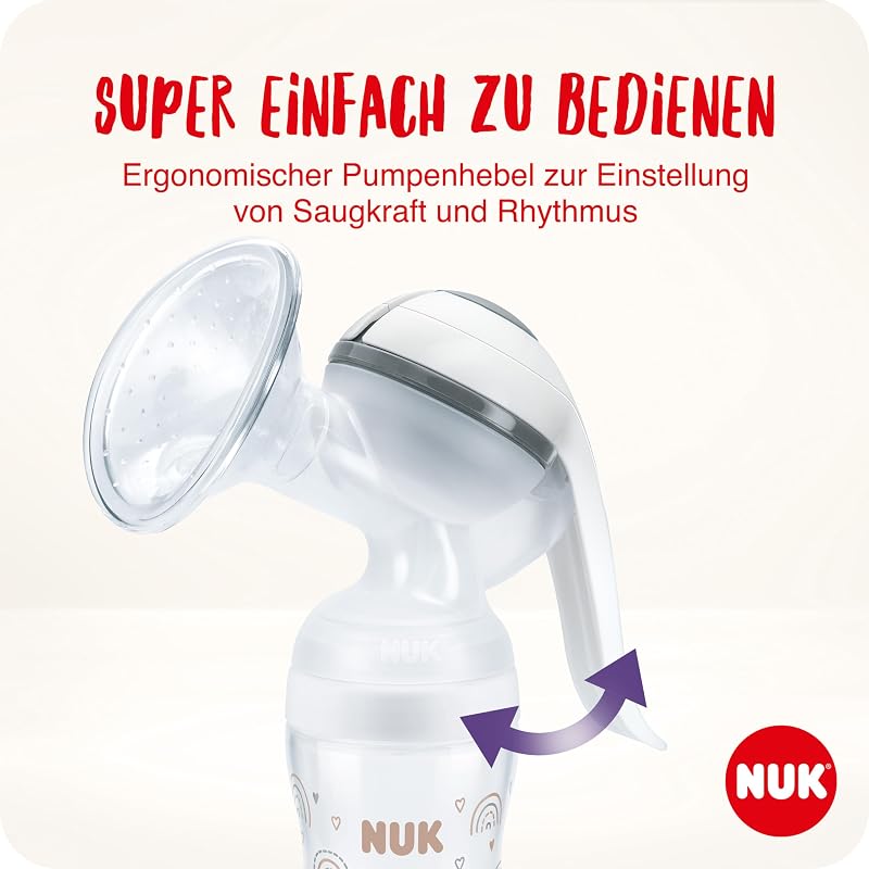Handmilchpumpe | Weiches Silikonkissen | Ergonomischer Pumphebel | Mit Perfect Match Babyflasche | 150 ml