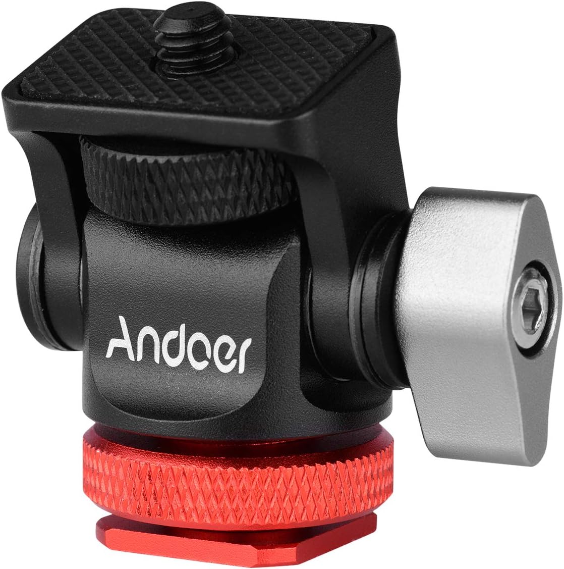 Mini Ball Head, Andoer Camera Monitor Mount Mini Ball Head with Cold Shoe Adapter for LED Video Light Monitor