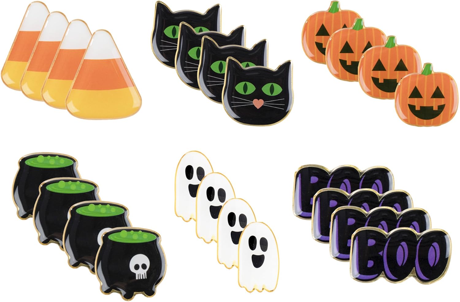 Halloween Pins - 24-Pack Enamel Pins, Lapel Pins for Halloween Costume Parties, Kids Party Favors, 6 Designs, 1.1 x 0.3 x 1.1 Inches: Clothing