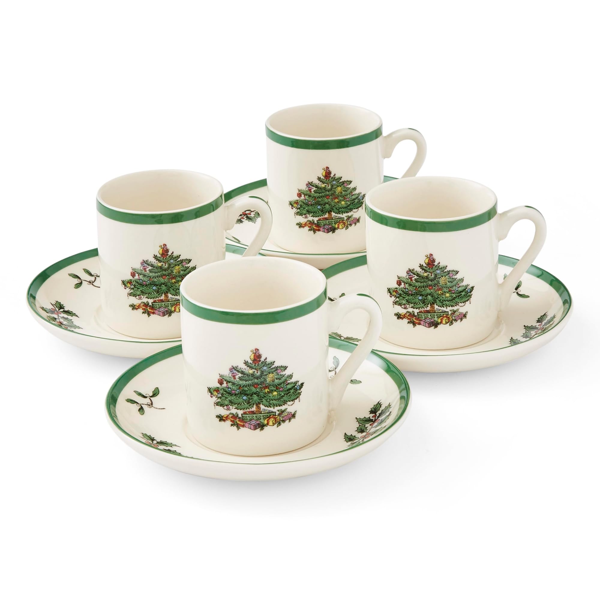 Spode Christmas Tree Espresso Cup and Saucer, Set of 4