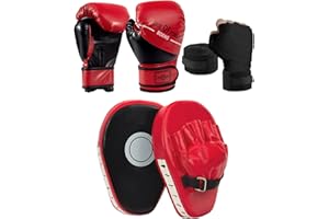 MAMXWAGA 3-in-1 Boxing Gloves and Punching Mitts Set for Kids, Sports Boxing Gloves Boxing Pads with Hand Wraps, Kids Boxing Equipment Set for MMA, Karate, Muay Thai, Taekwondo