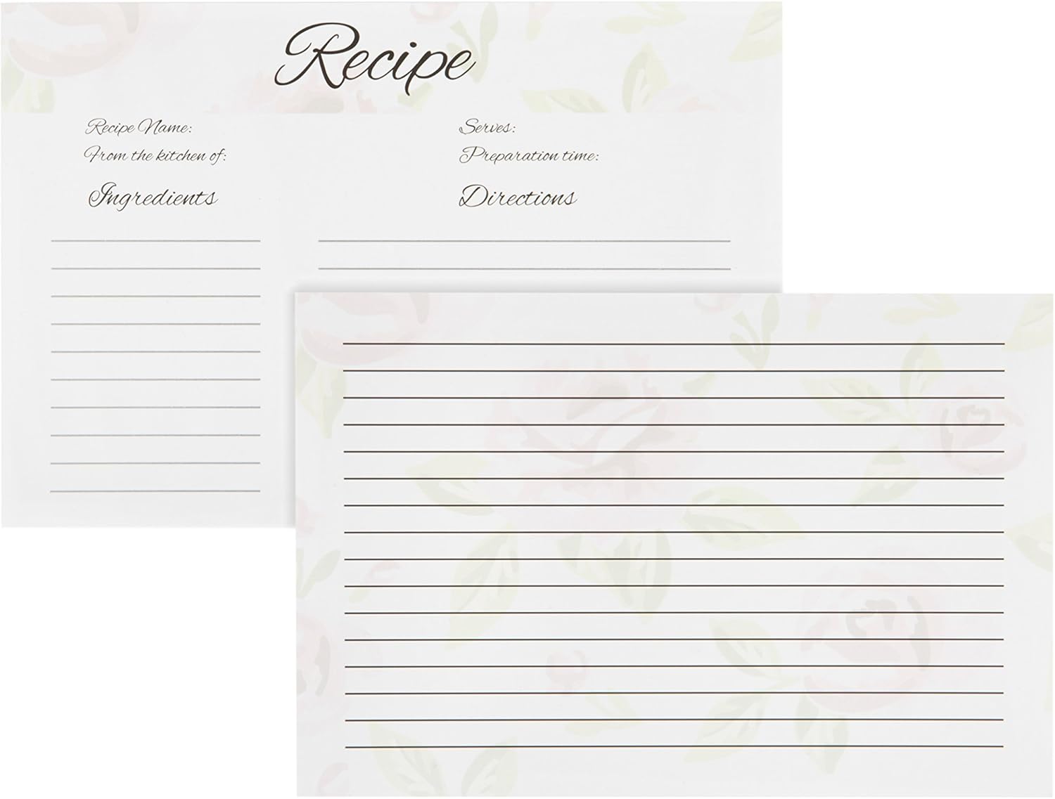 Kichenest 50 Floral Recipe Cards 4x6 Double Sided with Thick Card Stock,Vintage Look, Lots of Space to Write, Smudge Free.