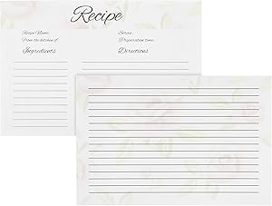 Kichenest 50 Floral Recipe Cards 4x6 Double Sided with Thick Card Stock,Vintage Look, Lots of Space to Write, Smudge Free.