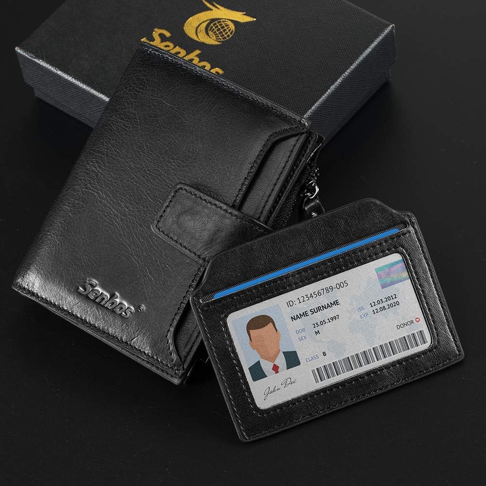 Senbos Men's Genuine Leather Wallet RFID Blocking Coin Purse 18 Credit Card Holder 2 Bill Compartment and Removable ID Holder Coin Pocket with Gift Box - Image 5