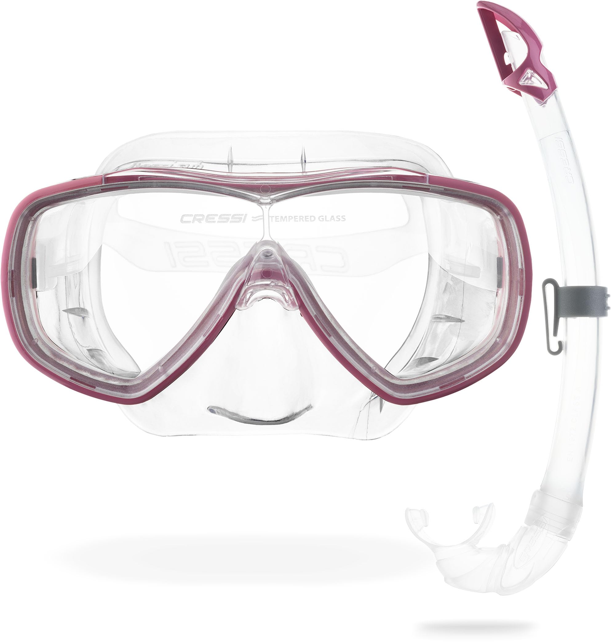 Cressi Mask & Snorkel Set for Adults - Quick-Adjust Buckles & Easy-Fit Snorkel Mask - Scuba-Diving Equipment for Open Water - Transparent/Pink