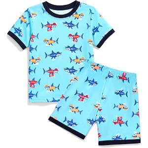 GRPSKCOS Boys Pajamas 2 Piece Kids Short Sleeve Top and Shorts Toddler Kids Shark Summer Sleepwear Size 2-12 Years