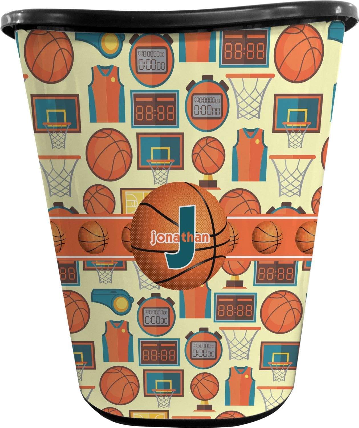 RNK Shops Personalized Basketball Waste Basket - Single Sided (Black)