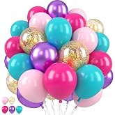 Pink Blue Purple Balloons, Hot Pink Metallic Purple Teal Blue Balloon, Gold Confetti Balloons for Kids Magic Theme Birthday Girls Baby Shower Engagement Party Decorations
