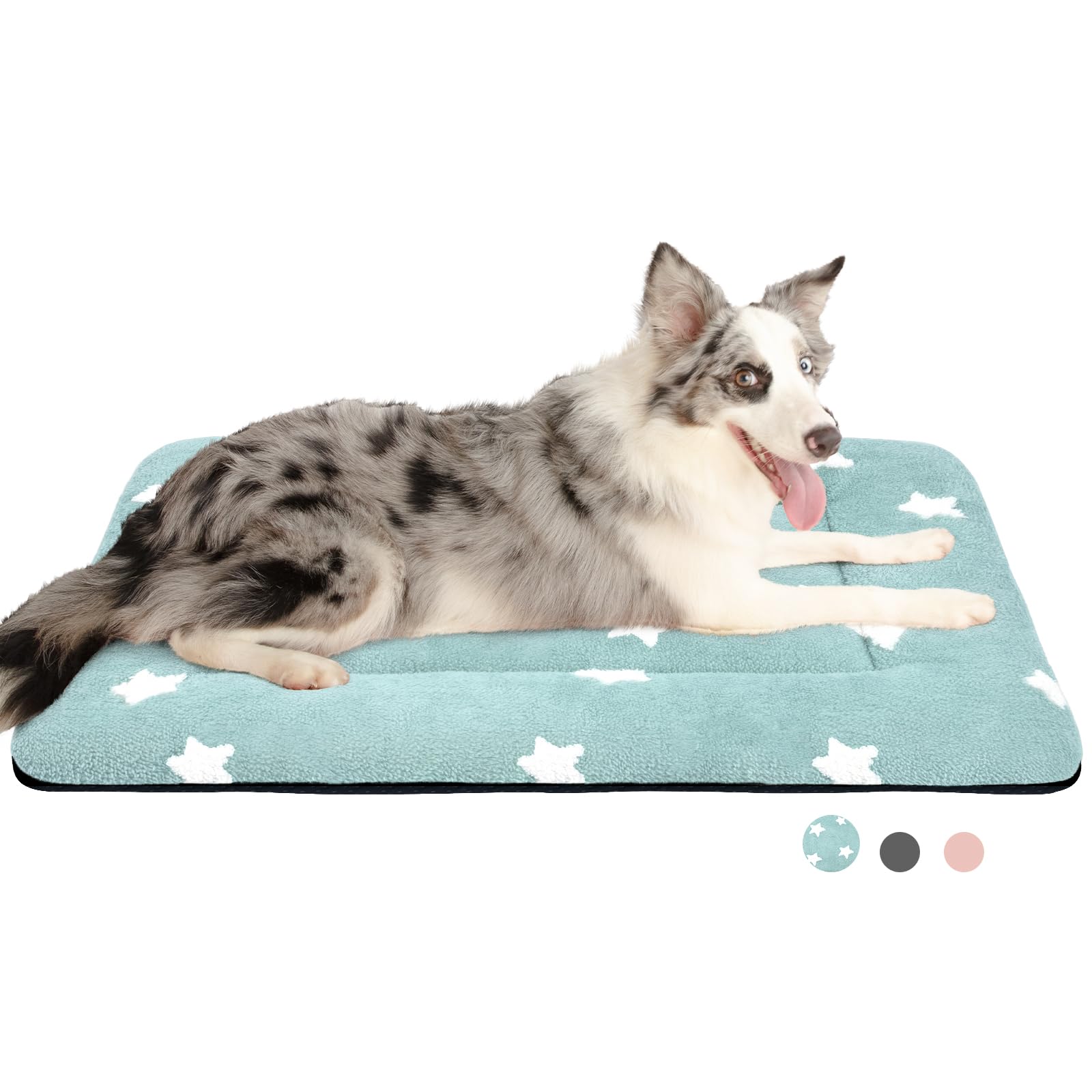 MORA PETS Large Dog Bed Mattress 91 x 58cm Soft Dog Crate Bed Mat Pad Washable Pet Cushion Cute Flat Bedding for Medium and Large Pets Blue