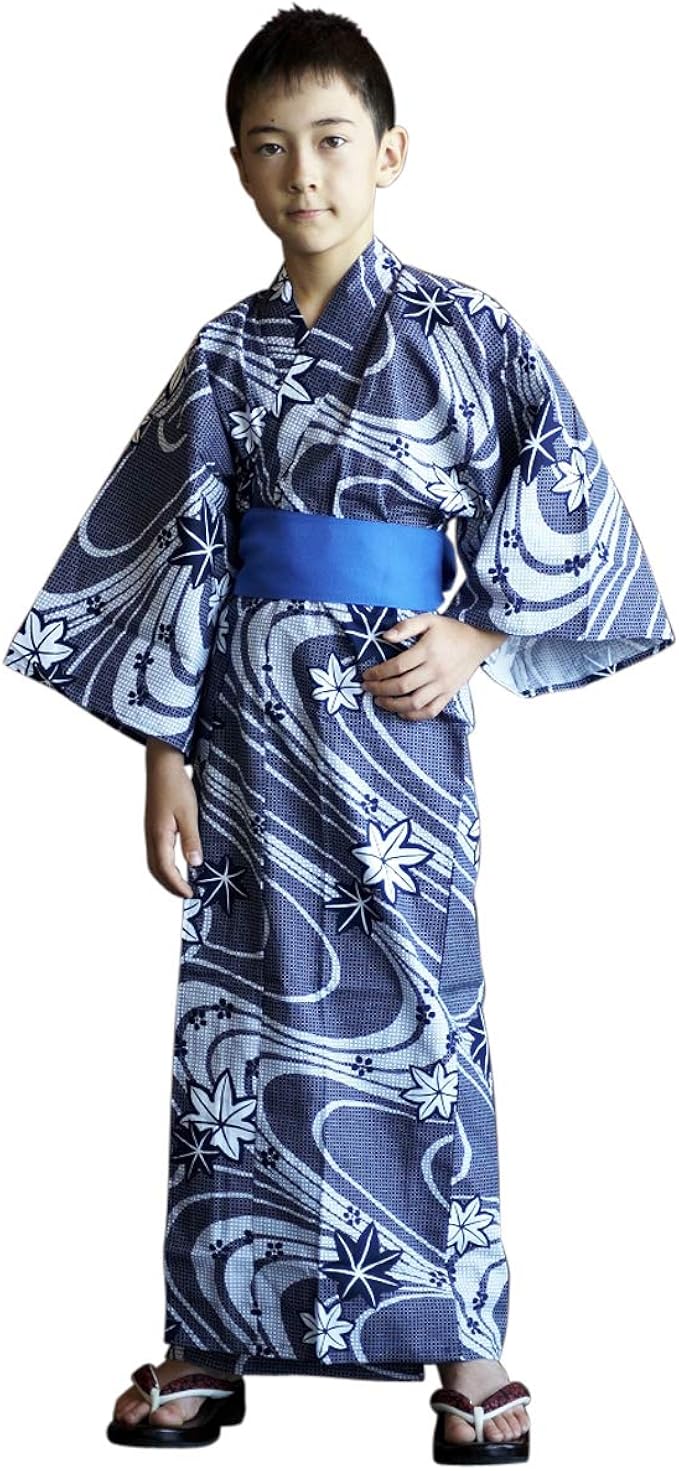 Amazon Co Jp Children S Yukata Kids Made In Japan Yukata Set Boys Navy Stream Pattern Children S Yukata Kimono Clothing Accessories