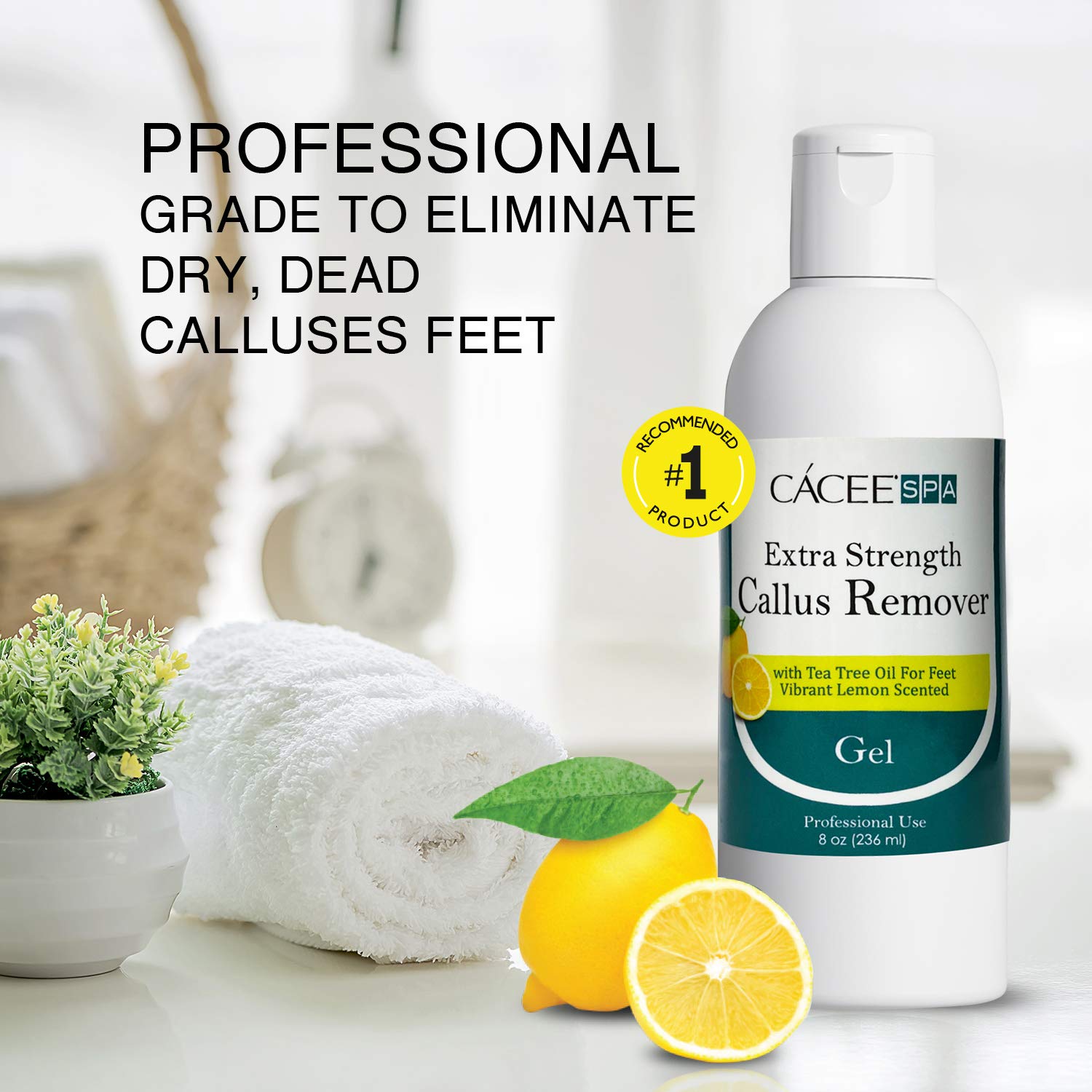 Cacee Callus Remover for Feet 8oz, Gel Formula with Tea Tree Oil & Lemon Scent, Works Great with Foot Scrubber, Foot File, or Pumice Stone, Callous or Corn Remover : Beauty