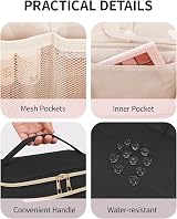 Wandering Nature Travel Makeup Bag with Brush Compartment Quilted Black view 4