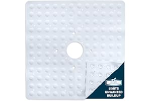 SlipX Solutions White Square Rubber Safety Shower Mat, Reliable Slip-Resistance in Shower Stalls (53 cm Sides, 140 Suction Cu