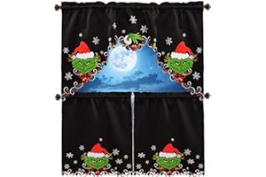 Grelucgo Embroidered Christmas Holiday Kitchen Window Rod Pocket Swag and Tiers Curtain Set (Grinch)