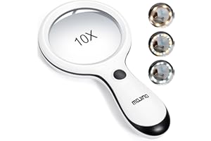 Magnifying Glass with Light, MOJINO 10X Lighted Large Handheld Reading Magnifier Glasses with 18 LED Lights for Macular Degeneration, Seniors & Kids Reading, Inspection, Coins, Jewelry, Exploring