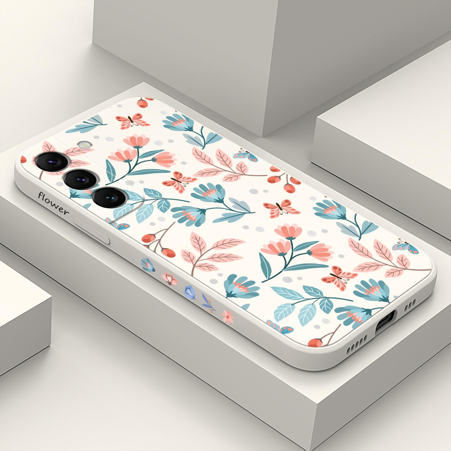 Photo 1 of LEECG for Samsung Galaxy S22 Case, Case for S22 Galaxy Liquid Silicone Soft Slim Fashion Design Flower Phone Protective Phone Cover 6.1"-Leaf White