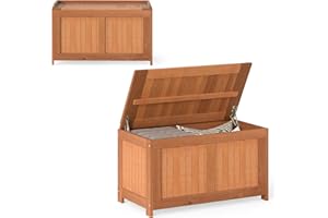 RELAX4LIFE Wood Deck Box, 52 Gallon Backyard Storage Bin Container for Patio Furniture Cushions, Pillows, Garden Tools, Pool 
