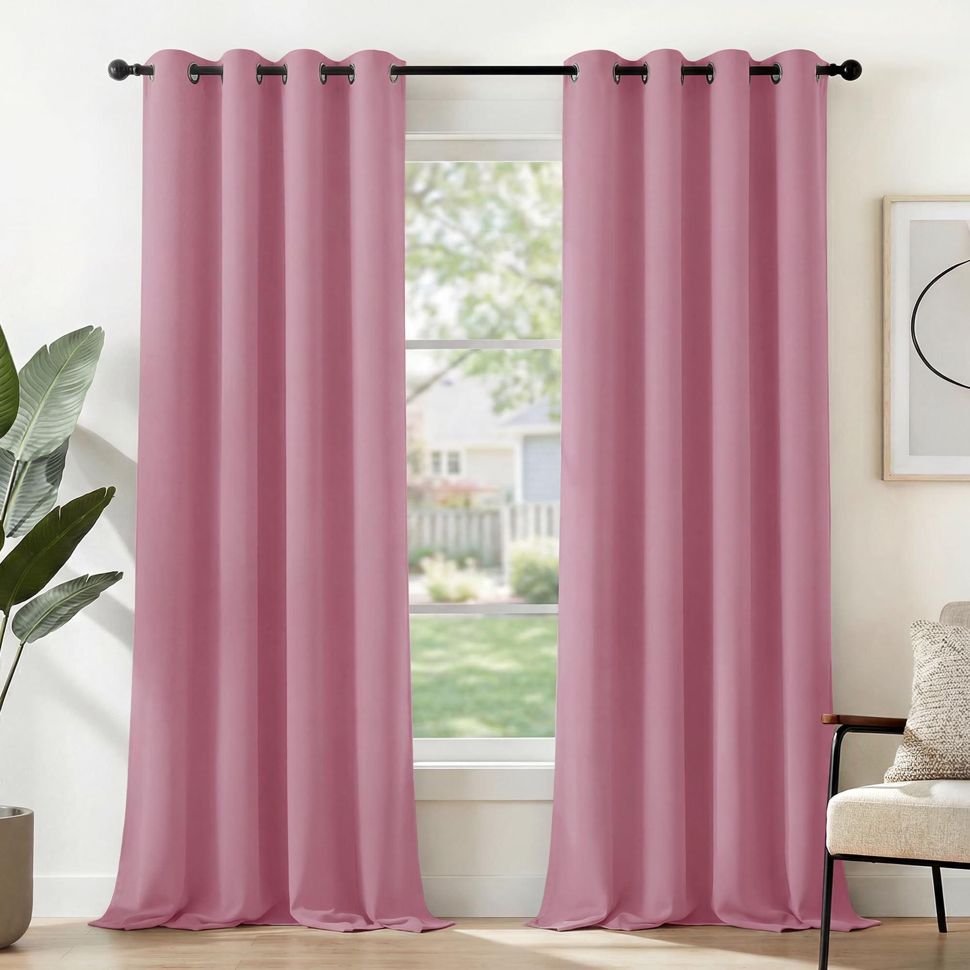 Deconovo Blackout Curtains for Bedroom Kids Thermal Insulated Eyelet Blackout Curtains Nursery Pink 46x84 Inch 2 Panels