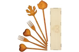 JABIHOME Serving Wooden Spoons & Forks Set, Easter Gifts for Mom, Handmade Wood Serving Utensils, Kitchen Cooking Gifts for Women, Gifts for Couples, Gifts for Adults, New Year Gifts