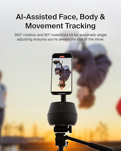 BELKIN WIRELESS CHARGER STAND, AUTO FACE TRACKING, APPLE DOCKKIT CERTIFIED, TRIPOD & MAGSAFE COMPATIBLE, NO APP REQUIRED, 360° ROTATION, INFLUENCER CONTENT, WORKS W/FACETIME, TIKTOK, YOUTUBE, ETC.