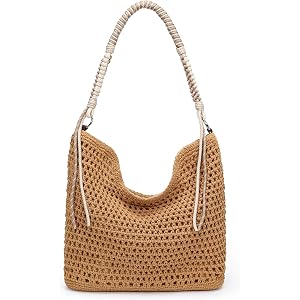 Herald Crochet Beach Hobo Shoulder Purse Tote Bag Handbag for Women | Soft Woven Knit, Bohemian Slouchy Style, Zipper Closure