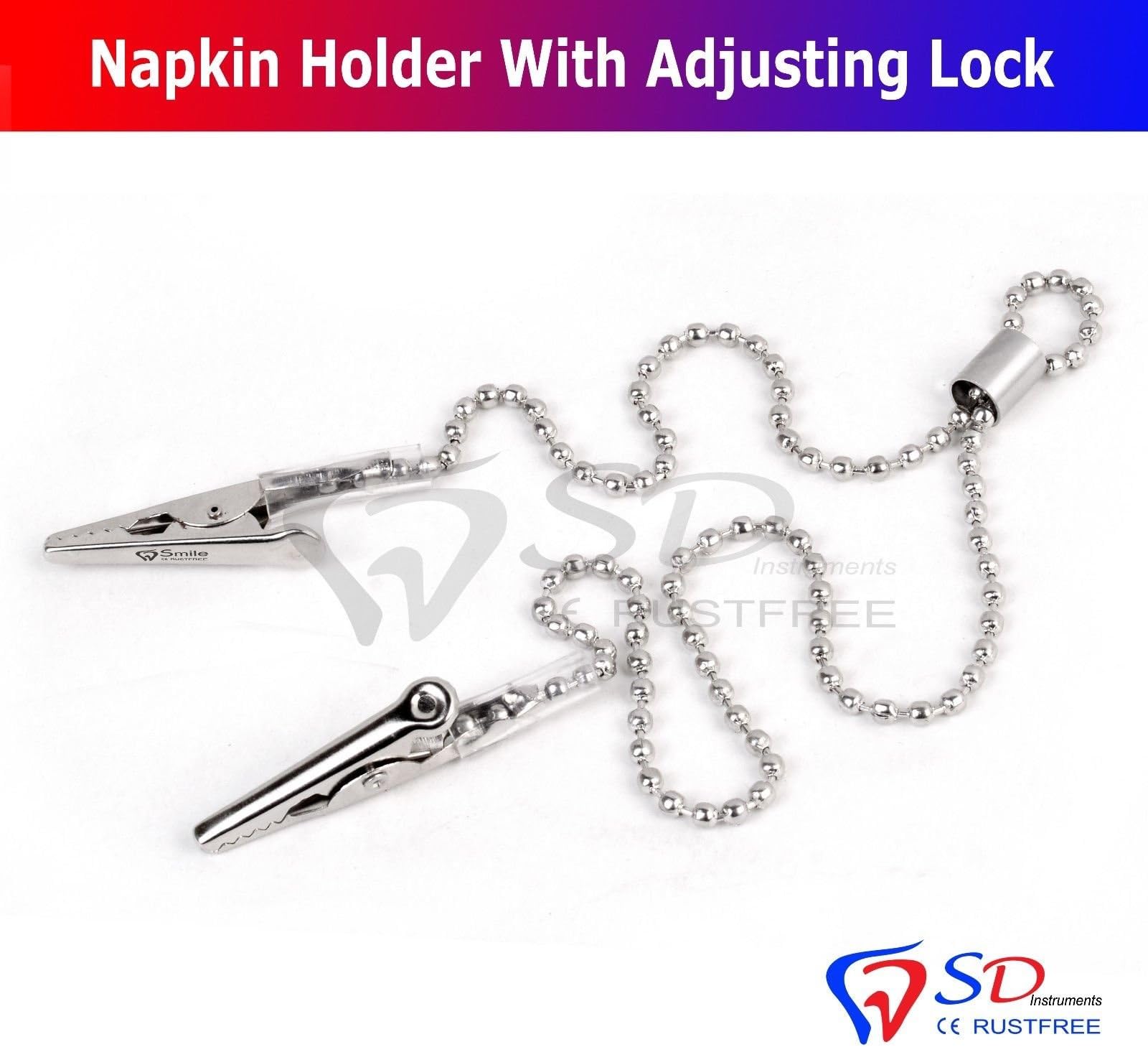 Napkin Holder Dental Bib Clips Flexible Ball 10'' Chain & Adjustable Lock Clips