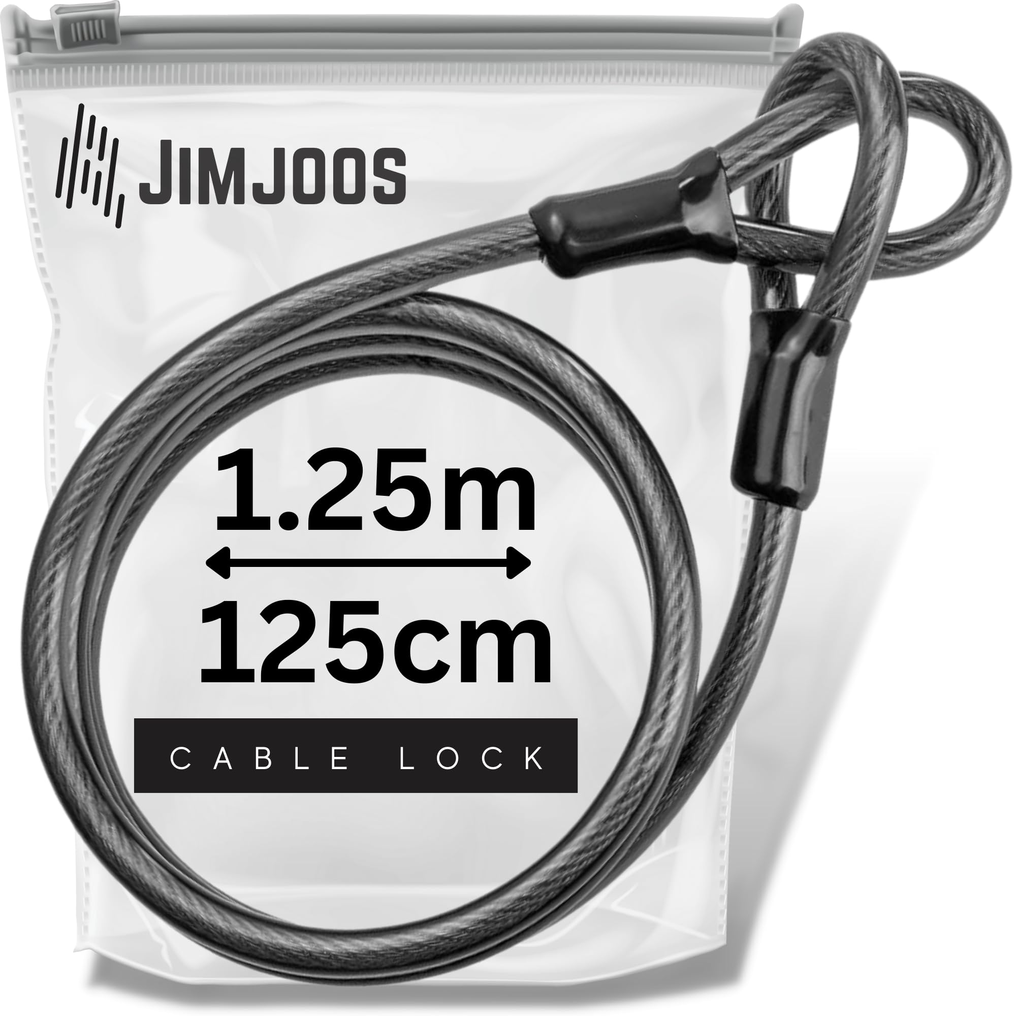 JIMJOOS 1.25m Security Cable Bike Lock - 10mm Thick Stainless Steel Bicycle Lock Extender - Flexible Vinyl Coated Braided Steel Wire with Sealed Looped Ends Includes Protective Pouch