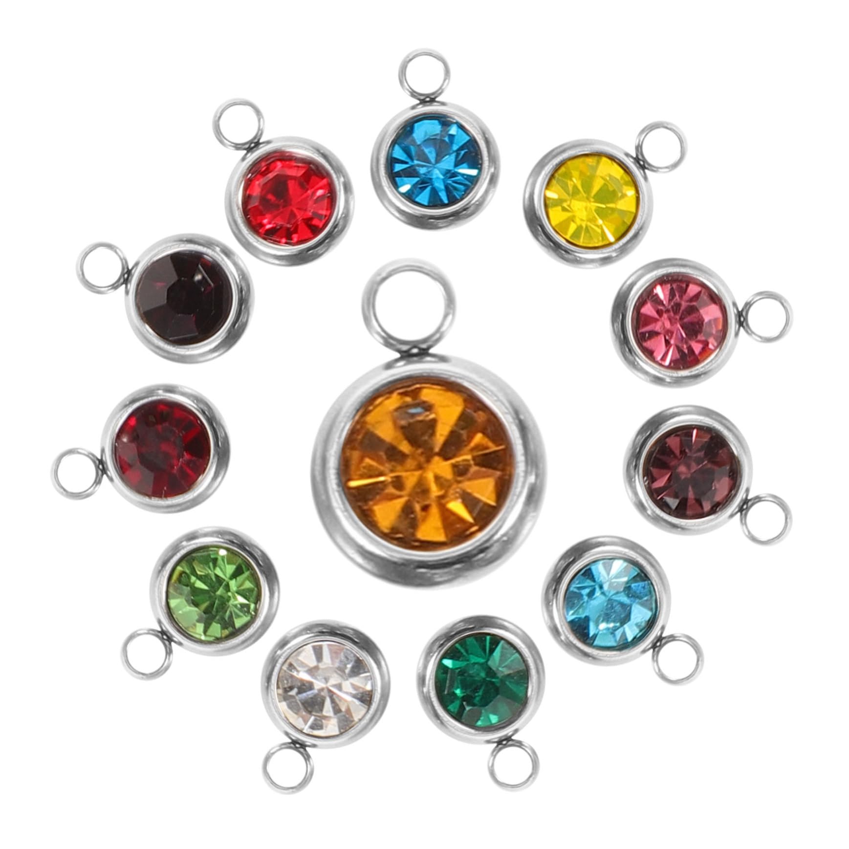 Hohopeti 12pcs Birth Stone Charms Stainless Steel Rhinestone Jewelry Pendants for Diy Necklace Bracelet Earring Making Present for Craft Lovers