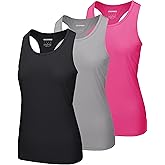 MAGCOMSEN Women's Athletic Racerback Tank Tops Quick Dry Racer Back Workout Tanks Moisture Wicking Upf50 Exercise 3 Pack