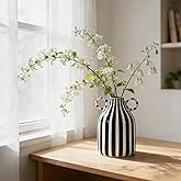 oliruim Modern Black and White Decor Striped Vase – Minimalist Funky Boho Home Accent Vase for Living Room Coffee Table Centerpiece, Office, Bookshelf, and Windowsill (B)