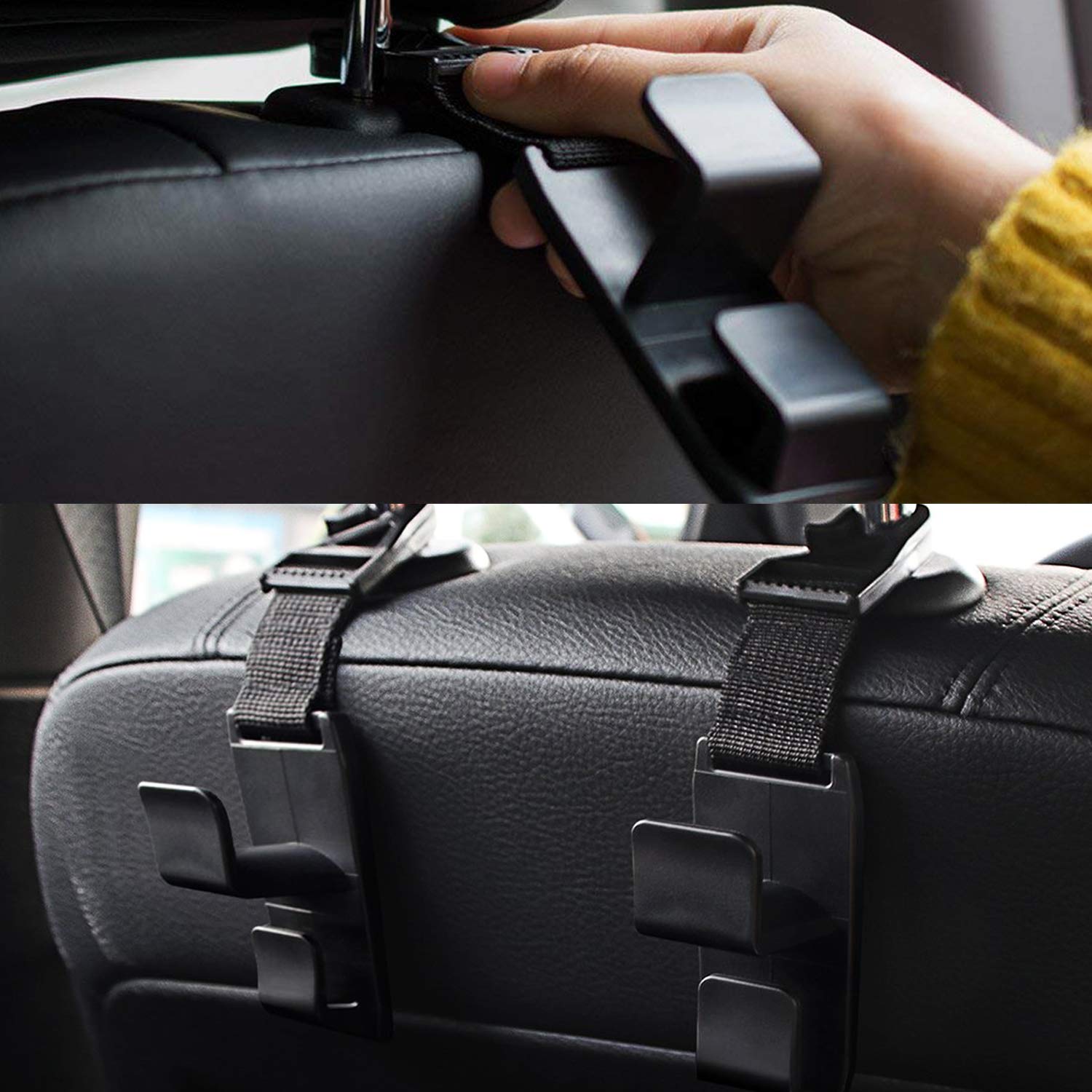 XBRN 4-Pack Car Headrest Hooks Backseat Hanger Storage for Handbags, Purses, Coats, and Grocery Bags, Universal Vehicle Car Seat Back Holder Bottle