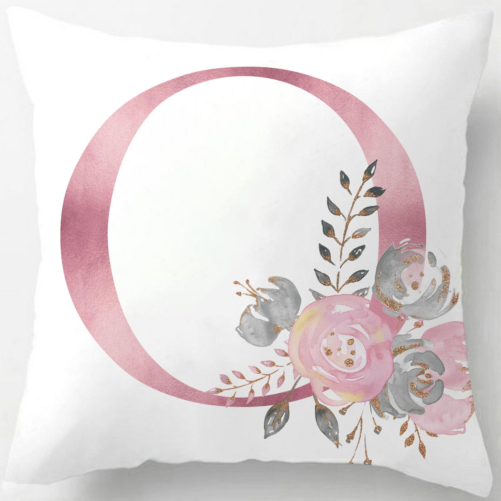 Tillskuch Pink Cushion Covers Cute Alphabet Decorative Throw Pillow Cover Square Letter Pillow Protectors for Sofa Couch Bedroom Chair Home Decor 45cm x 45cm(O)