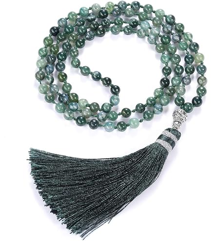 Collana Mala naturale AAA blu calcedonio 108 | Calcedonio Mala | 108 collana con perline di preghiera | Bracciale Mala annodato a mano | Japa Mala | perline rotonde da 8 mm | nappa meditazione
