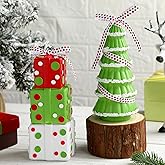 Yookeer 2 Pcs 7.1inch Resin Lime Green and Red Christmas Table Decoration Christmas Tree Centerpieces for Tables Dot Stacked Gift Box Tabletop Decor for Xmas Mantel Kitchen Home Office Party Decor
