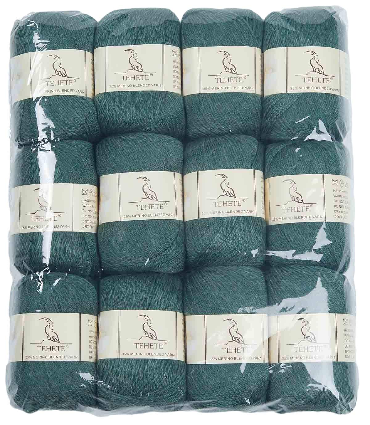 TEHETE Merino Wool Yarn for Knitting and Crochet 12x50g 35% Merino Blended Yarn 3ply Soft, Set of 12-Olive Green