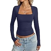 EasyGala Womens Double Lined Long Sleeve Tops Sexy Square Neck Shirt Going Out Tops Fitted Y2K Fashion Fall Tees 2026