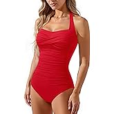 Tempt Me Women Tummy Control One Piece Swimsuits Push Up Slimming Bathing Suits Halter Vintage Swimwear