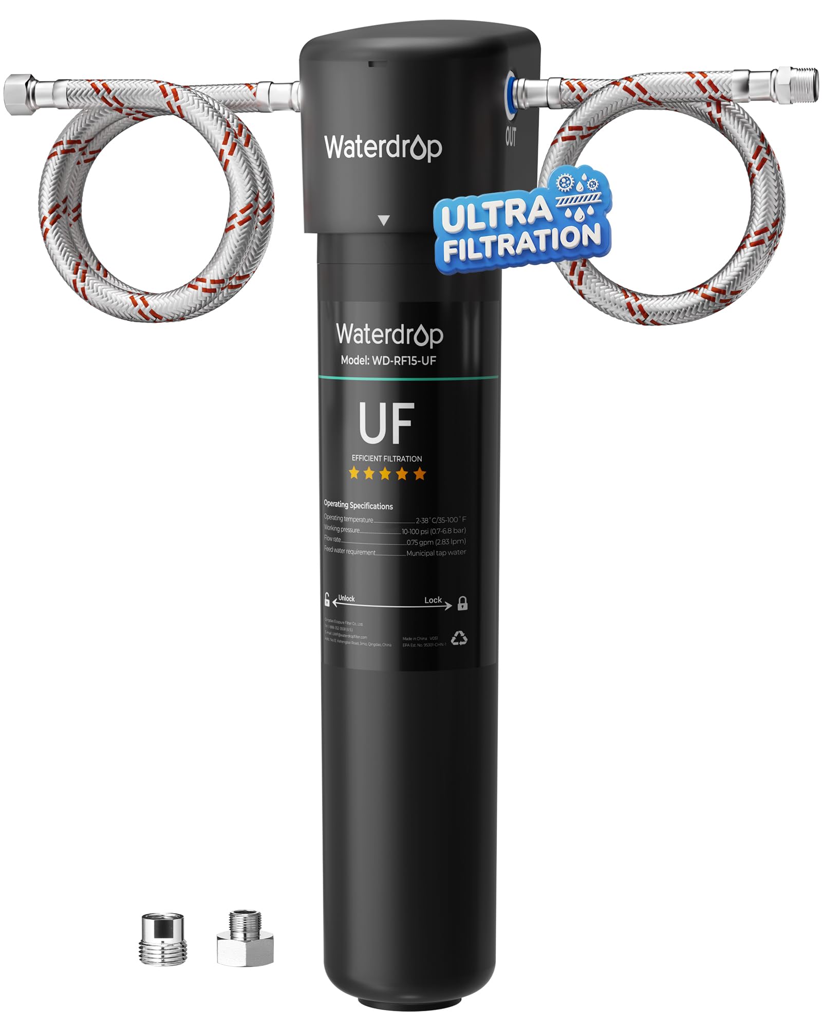 Waterdrop 15UA-UF 0.01 μm Ultra Filtration Under Sink Water Filter System, 2 Years, Reduces Lead, Chlorine, Bad Taste & Odor, Direct Connect to Kitchen Faucet, USA Tech Image