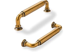 khtumeware 2-Pack Antique Brass Heavy-Duty Solid Cabinet Pulls, 4 Inch (102mm) Hole Center, Vintage Brass Drawer Pulls, Cabin