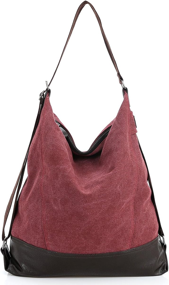 DoubleMay Groß Damen Vintage Umhängetasche Mädchen Canvas Schultertasche Baumwolle Shopper ...