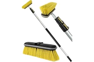 DOCAZOO Telescoping Extension Pole for Cleaning – 12 Ft – Medium Bristle Scrub Brush – Window Cleaning Kit, Ceiling Cleaning,