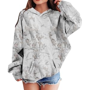 Camo Hoodie for Teen Girls Cute Hoodies Kids Oversized Sweatshirts | Camo Sweatshirt Baggy Maple Leaf Print Drop Shoulder Fle