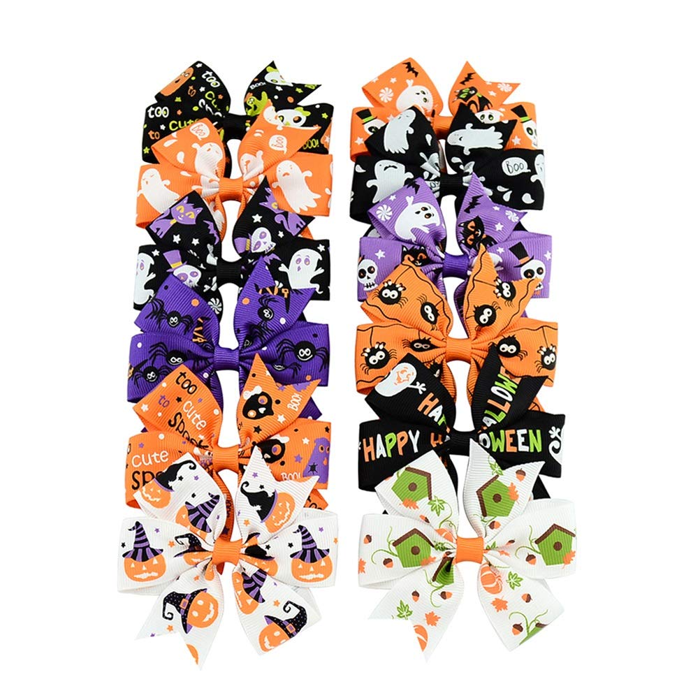 FRCOLOR Halloween Bow Hair Clips for Girls 24 Pack Kids Hair Accessories with Pumpkin Skull Spider and Ghost Designs for Daily Wear and Party Decoration
