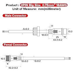 BTF-LIGHTING 5PCS 6.56ft 2meter 2 Pin