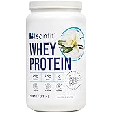 LeanFit WHEY Protein Natural Vanilla – 100% Whey Protein Powder, 24g Protein Per Serving – Grass-Fed, Gluten-Free, Low Carb, BCAAs, Amino Acid – 23 Servings, 1.83 Pound Tub