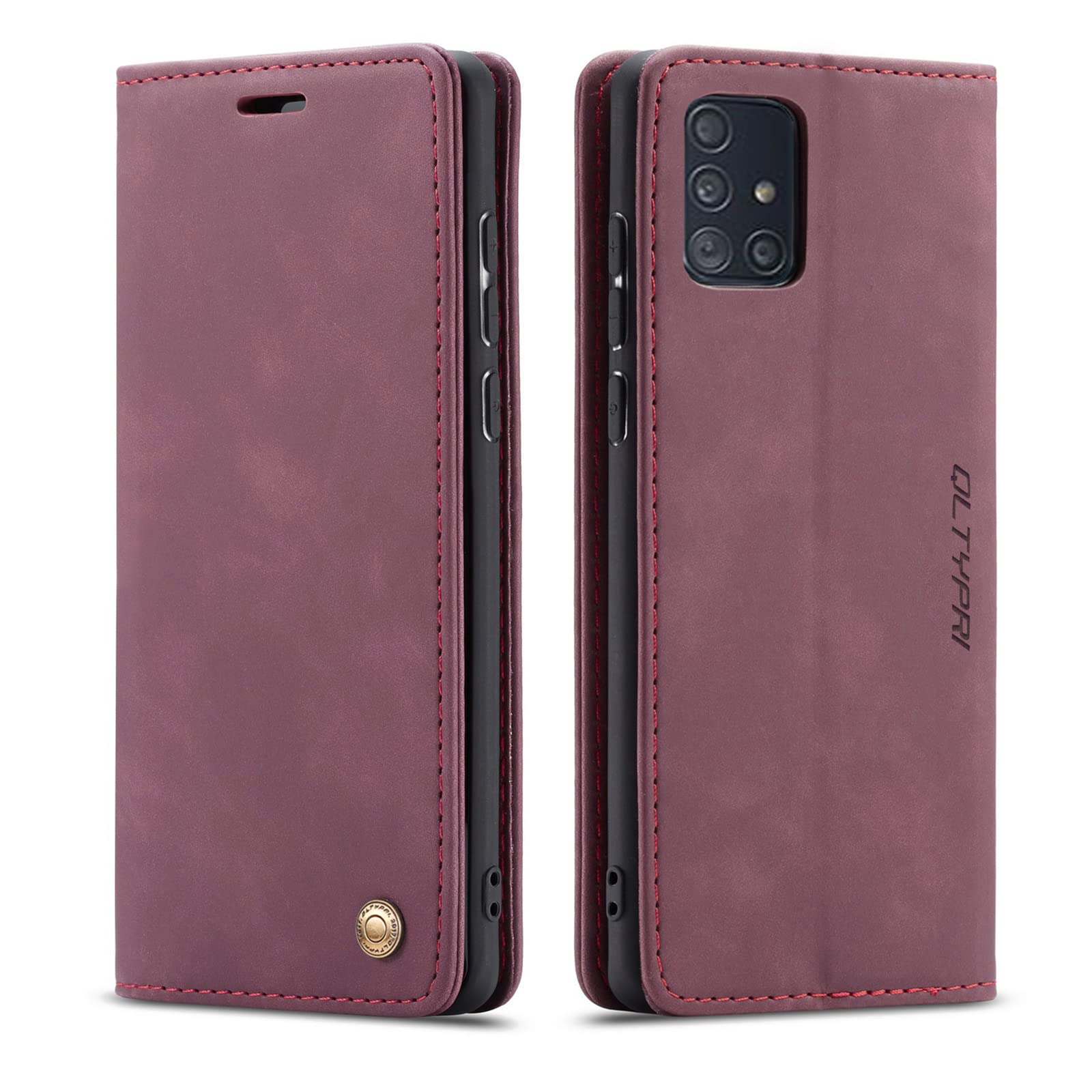 QLTYPRI Case for Samsung Galaxy A71, Vintage PU Leather Wallet Case Card Slot Kickstand Magnetic Closure Shockproof Flip Folio Case Cover for Samsung Galaxy A71 - Red